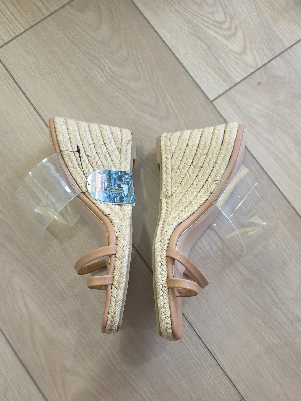 London Rag Clear Strap Espadrille Tan Wedge Sandal